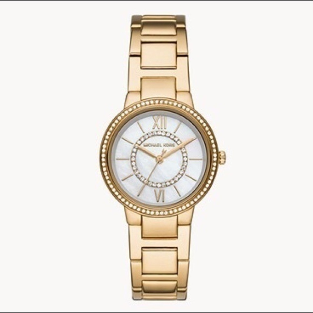 Michael Kors Gold Mother of Pearl Quartz Watch 33mm Stainless Steel NWT - Picture 3 of 5